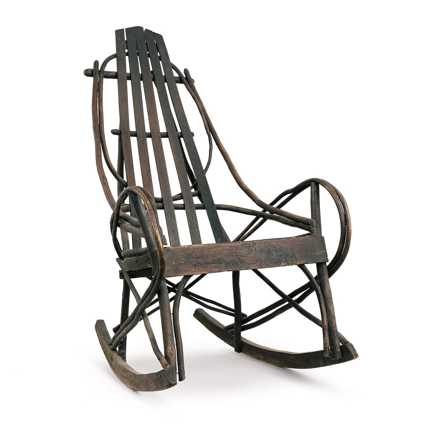 Pair of Antique Bentwood Bent Wood Adirondack Rocking Chairs Rockers