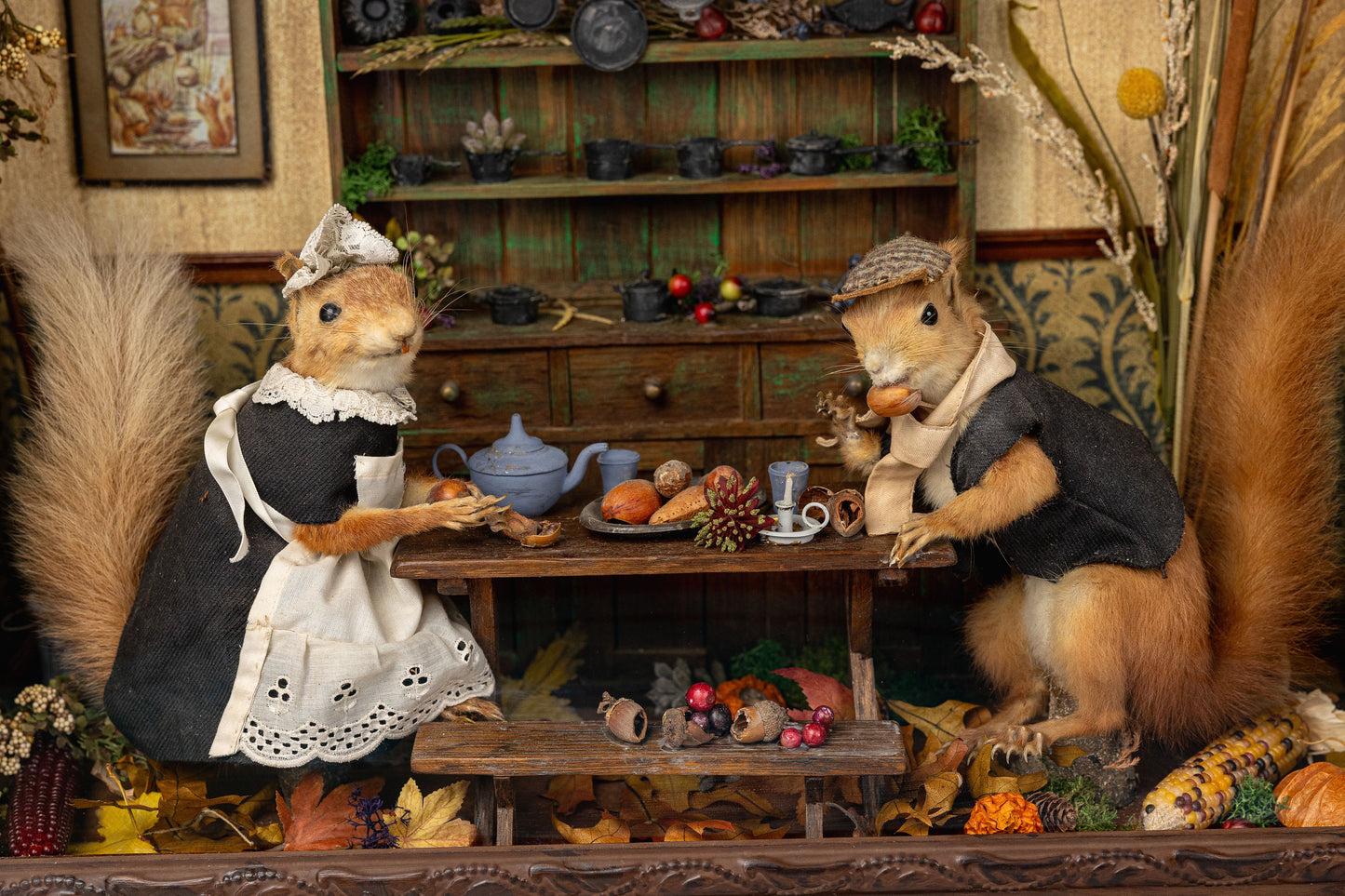 Taxidermy Red Squirrel Maid And Gentleman Diorama Circa 1900