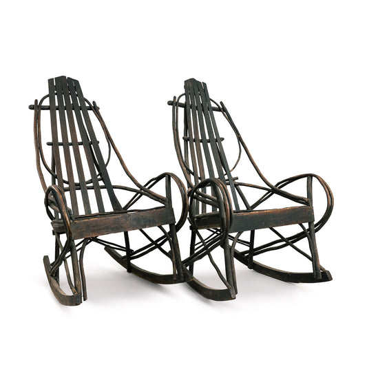 Pair of Antique Bentwood Bent Wood Adirondack Rocking Chairs Rockers