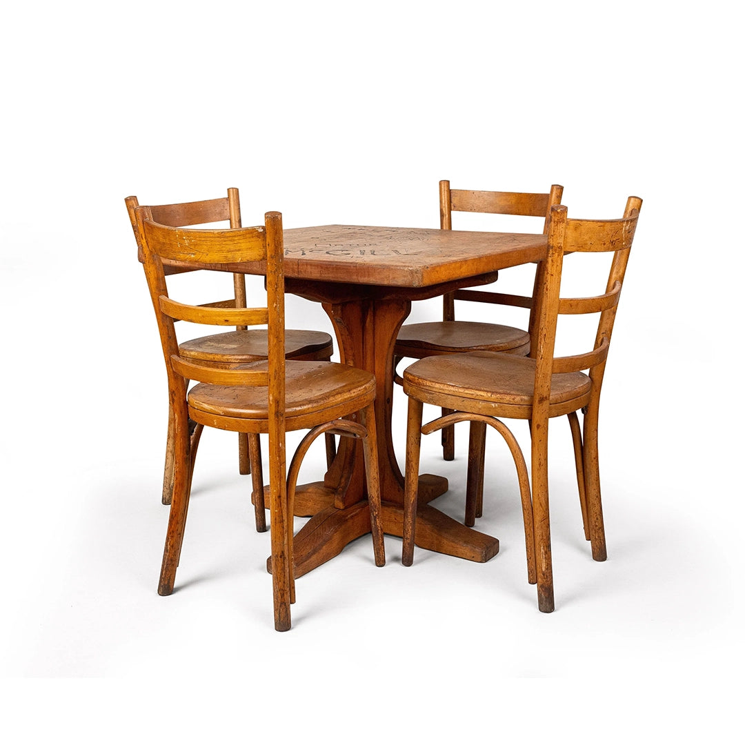Mid Century Graffiti Art Table And 4 Chair Set Signed Thonet